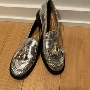 Sam Edelman Silver Loafers with Tassel Detail
